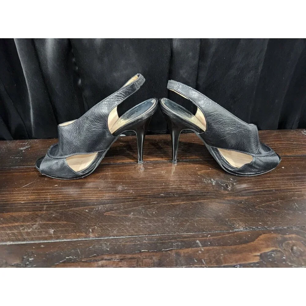 Michael Kors Black Leather Peep Toe Slingback Sandals/Sz. 7M, EUC